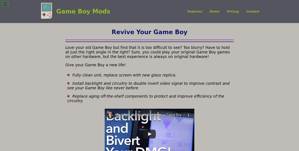 screenshot of product landing page