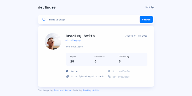 screenshot of GitHub user search app